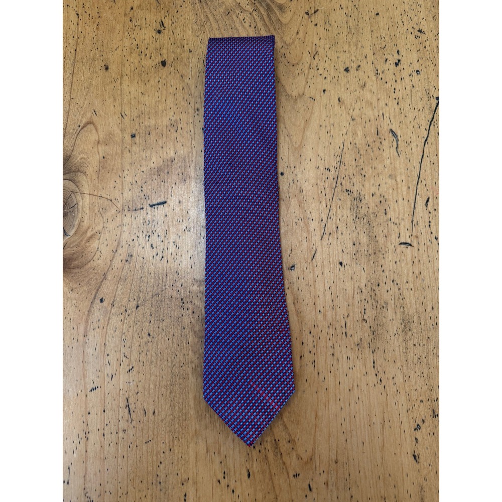 Brioni Silk Tie Blue Red Micro Pattern Hand Made Italy Necktie